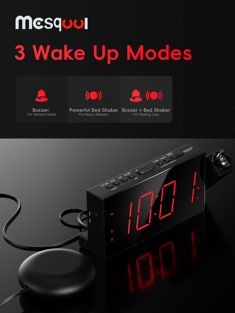 Mesqool Projection Alarm Clock  Loud Vibrating Alarm Clock for Heavy Sleepers  Adjustable Projection Brightness Hearing Impaired & Deaf People  Digital Alarm Clock with USB Charging Port - Image 5